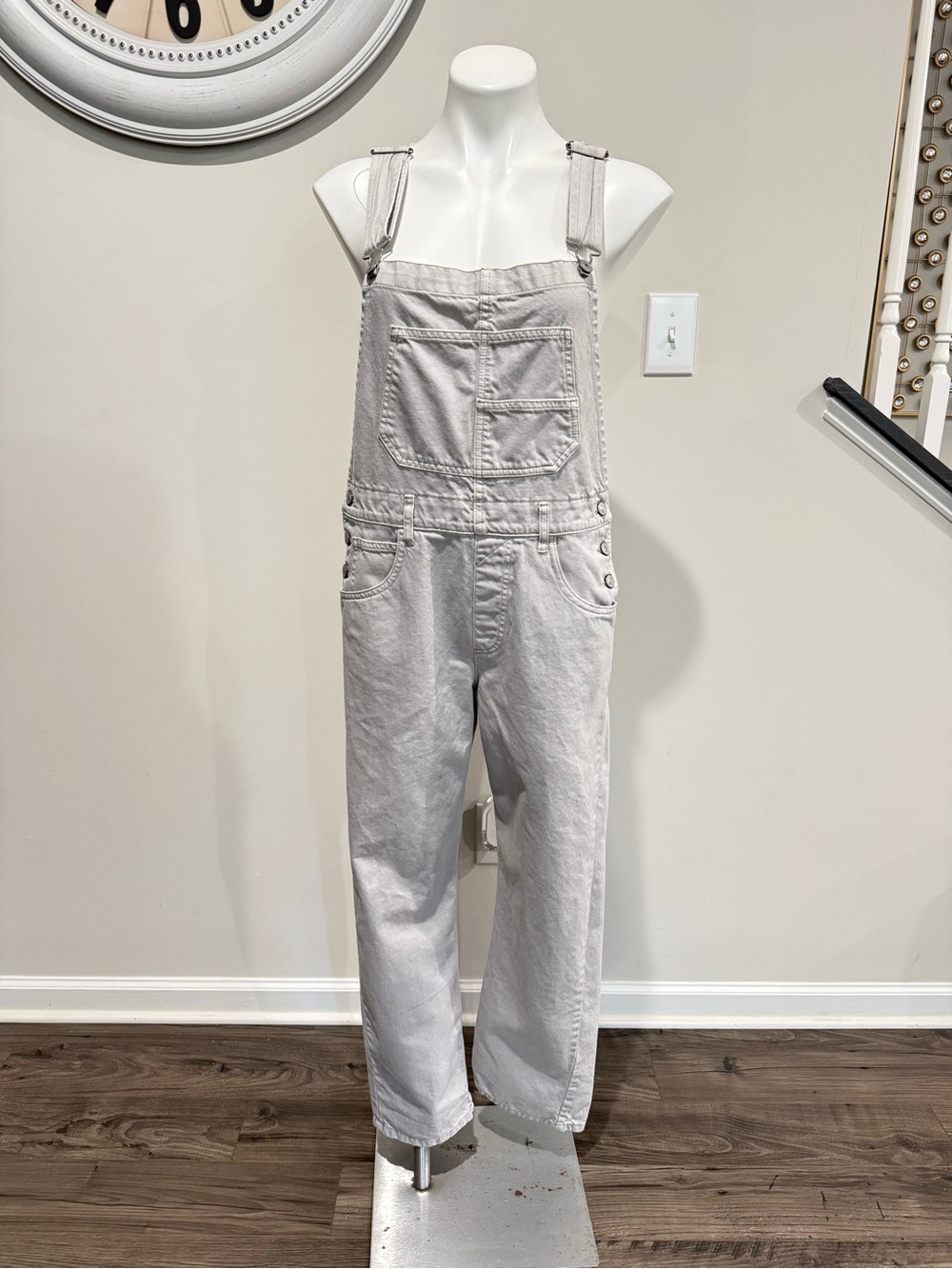 We The Free Light Gray Women's Ziggy denim overall straight leg size small